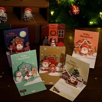 Roztomilý Veselé Vianoce 3d Karty Christmas Pop-Up Karty Rukopisu Festivital Darčeky Veselé Vianočné Party Doplnky