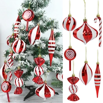 Vianočné Závesné Candy Loptu Prívesok Červená Biela Candy Palice Lízatko Vianočný Strom Gule Ornament pre Domova Nový Rok Navidad Noel