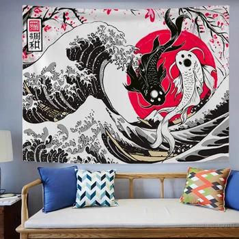 Yin Yang Ryby, Vlna, Gobelín Stene Visí Izba Dekoroch Estetické Spálne Dekorácie Tapries Tapisérie Výzdoba Domov Textílie Veľké