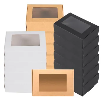 30 Ks Mini Kraft Papier Box s Oknom Súčasnosti Balenie Box Liečbu Box na Mydlo Liečbu Pekáreň Candy(Čierna, Hnedá, Biela)