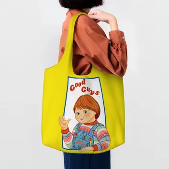 Dobrí Chucky s potravinami Tote Nákupní Taška Ženy Módne detské hry Doll Plátno Shopper Taška cez Rameno Veľkú Kapacitu, Kabelky