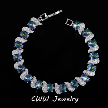 CWWZircons Značky Luxusné Ženské Šperky Light Blue Rainbow Oheň Mystické Kryštálové Kamene, Náramky Pre Ženy CB132