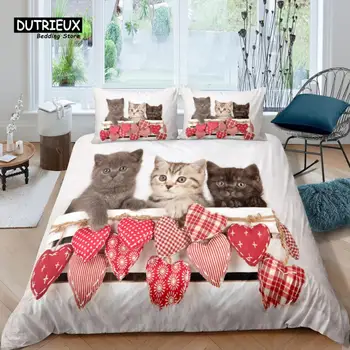 Domov Životných Luxusné 3D Srdce Mačka posteľná bielizeň Nastaviť Perinu Nastaviť obliečka na Vankúš Deti posteľná bielizeň Nastaviť Kráľovnej a Kráľa EU/US/AU/UK Veľkosť