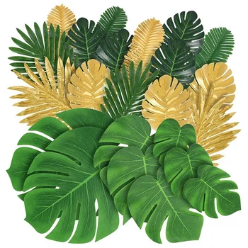 Palmové Listy Umelá Tropická Monstera - 77 Ks 8 Druhov Falošné Listy Safari Havajské Luau Party Stôl Dekorácie