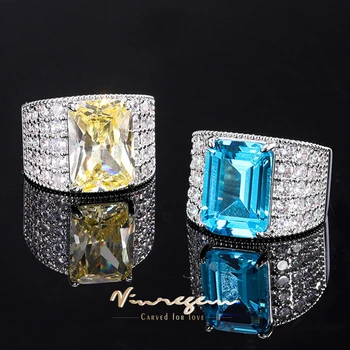 Vinregem Radiant Emerald Rez 10*14 MM Lab Vytvorili Citrine Akvamarín Drahokam Nastaviteľný Krúžok pre Ženy Zapojenie Jemné Šperky