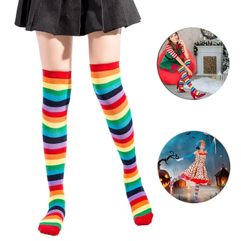 1 Pár Kolená Vysoké Rainbow Ponožky Stehná Vysoké Prekladané podkolienky Rainbow Pruhované Ponožky Pančuchy na Vianoce Cosplay Kostým Party