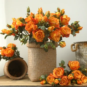 3ks/Kytice Vintage Rose Umelý Kvet Svadobné Domáce Dekorácie Falošné Luxusné Kvetinové Kytice Kvetinový Decoracion Para El Hogar