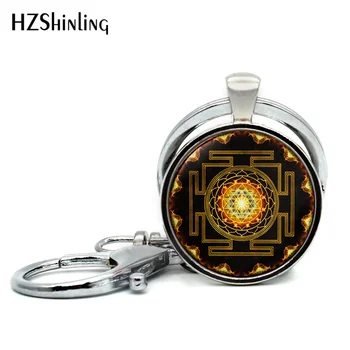2017 Nové Módne Čakra Duchovné Budhistické Srí Yantra Keychain Posvätná Geometria Srí Yantra Šperky Meditácie Krúžok Na Kľúče