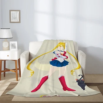 S-Sailor Moon Lete Cumlík Fleece Deka Manželská Posteľ, Deky & Hodí Chlpaté Dekoratívne Gauč Deka Hodiť Načechraný Mäkké Anime