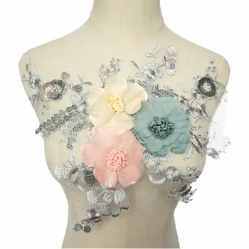 32 CM Textílie 3D Kvety Appliques Flitrami Čipky Trim Výšivky Oka Šiť Na Patche Pre Svadobné Dekorácie Šaty urob si sám