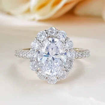 2023 Nové Simulované Diamantový Prsteň Oválny Biely Diamant Ľadový Kvet Rez snubný Prsteň pre Ženy v Európe a Amerike