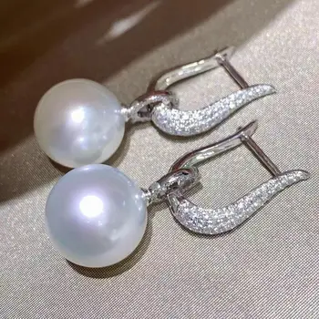 nádherné obrovské 11-12mm south sea kolo white pearl visieť earring925s(mm)