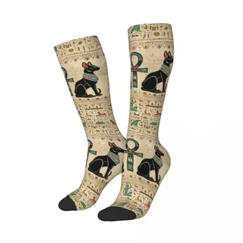 Egyptský Mačky A Kríž Ankh Stehna Vysoké Ponožky dámske Teplé Zábavné Novinka Horus Oko Egypt Hieroglyphic Pančuchy