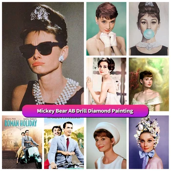 5D Audrey Hepburn Umenie Diamond Kamienkami Maľovanie Slávna filmová Hviezda Cross Stitch Súpravy na Vyšívanie Obraz Mozaiky Spálňa Decor