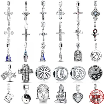 Nové 925 Sterling Silver plated Kristov kríž Buddha Charms DIY Visieť Perličiek Fit Pôvodné Pandora Náramok Módne Šperky