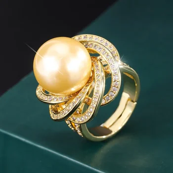 NewJewelry Medi Á Pravda, Zlata, Vykladané s Aubergine Pearl Čipky Štýl Krúžok pre Ženy, 14 mm Diamanty