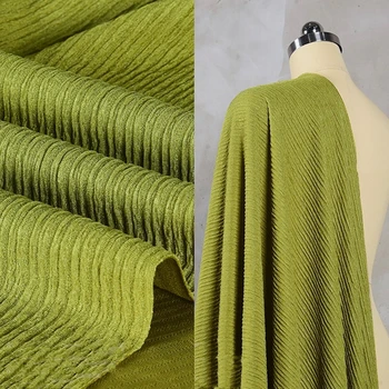 Žltá-zelená Skladaný Štruktúru Tkaniny, Elastickú Prikryť Jar Leto Kabát Sukne Handričkou o Meter pre Šitie Diy Materiál
