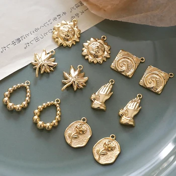1pcs Medi á skutočné zlato retro Slnko Javorový List Rose Prívesok DIY šperky, náušnice, prívesok materiál