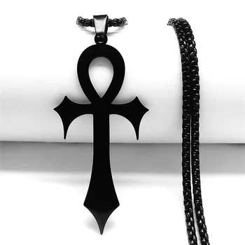 HNSP Gotická Čierna Anka Kríž z Nerezovej Ocele s Príveskom Reťazca Náhrdelník Pre Ženy Krku Príslušenstvo Šperky