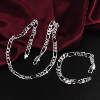 Vysoká kvalita 925 Sterling Silver Classic 6 mm 8 mm Geometrické náhrdelník náramok Šperky set pre ženy, Mužov Strany jemné módne dary