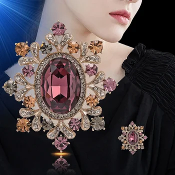 Pôvodné Priamy Predaj Klasický Crystal Kamienkami a Veľké Oválne Akryl Kvet Brošňa Kolíky pre Ženy v Mix Farieb