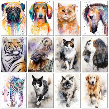 QIZITENG 5D DIY Diamond Maľovanie Mačka, Pes Výšivky Full Round-Diamond Mozaiky Roztomilý Zvierat Cross Stitch Art Domáce Dekorácie Darček