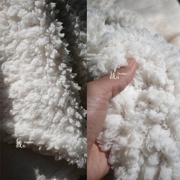 Veľký strapec vlny heavy textúra plyšové kožušiny textílie hrubé béžová vlny kabát oblečenie dizajnér textílie pre patchwork