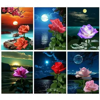 5D DIY Diamond Maľovanie Moon Flower Plné Námestie Kolo Vŕtať Farebné Ručne Cross Stitch Súpravy na Vyšívanie Domov Izba Stenu Decor