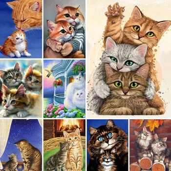 5D Diamond Maľovanie Zvieratá, Mačky, Rodiny, Domova Plný Štvorcové a Okrúhle Diamond Výšivky Cross Stitch Diamond Mozaiky Farba