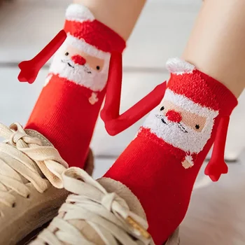 1 Pár Vianočné Tému Magnetické Strane-holding Unisex Ponožky Strane-holding Dlho Dievčatá Harajuku Roztomilý Pár Bavlnené Ponožky