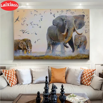 5D DIY Diamond Maľovanie Africké slony a vtákov krajiny cross stitch plné námestie/round-diamond mozaiky výšivky decor art