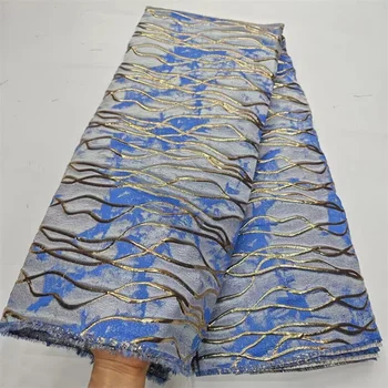2024 Gold/Modrá Brocade Čipky Textílie s novým materiálom Afriky Žakárové Čipky Tkaniny Vysokej Kvality Nigérijský francúzskej Čipky a Tylu Textílie