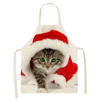 Vianočné Roztomilé Klobúk Santa Cat Dog Vzor Bielizeň Škvrnám Odolný Zástera Bez Rukávov Pečenie Príslušenstva Kuchyne, Kuchynské Príslušenstvo