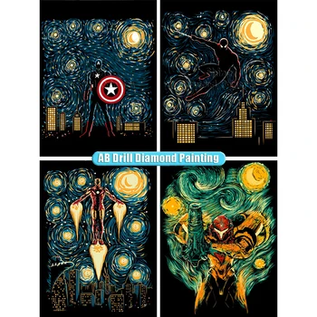 AB Diamond Maľovanie Iron Man, Hviezdna Noc Spiderman Mech Plný Vrták Kapitán Amerika Výšivky Umenie 5D DIY Domova Súpravy