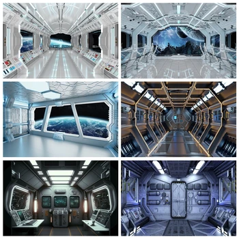 Loď Interiéru Pozadí Futuristické Sci-Fi Fotografie Pozadia Vesmírnej Stanice Kabíne Kozmickej Lode Dieťa Photocall