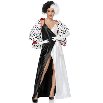 Karneval, Halloween Lady Deluxe Cruella Čierna Biela Kráľovná Kostým Klub Hrať Vyhovovali Cosplay Maškarný Party Šaty