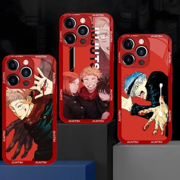 Cartoon Jujutsu Kaisen Telefón Prípade, Červené, Modré Sklo Pre IPhone 13 14 12 11 Pro Max Plus Mini X XR 8 7 6 SE2020 Kryt