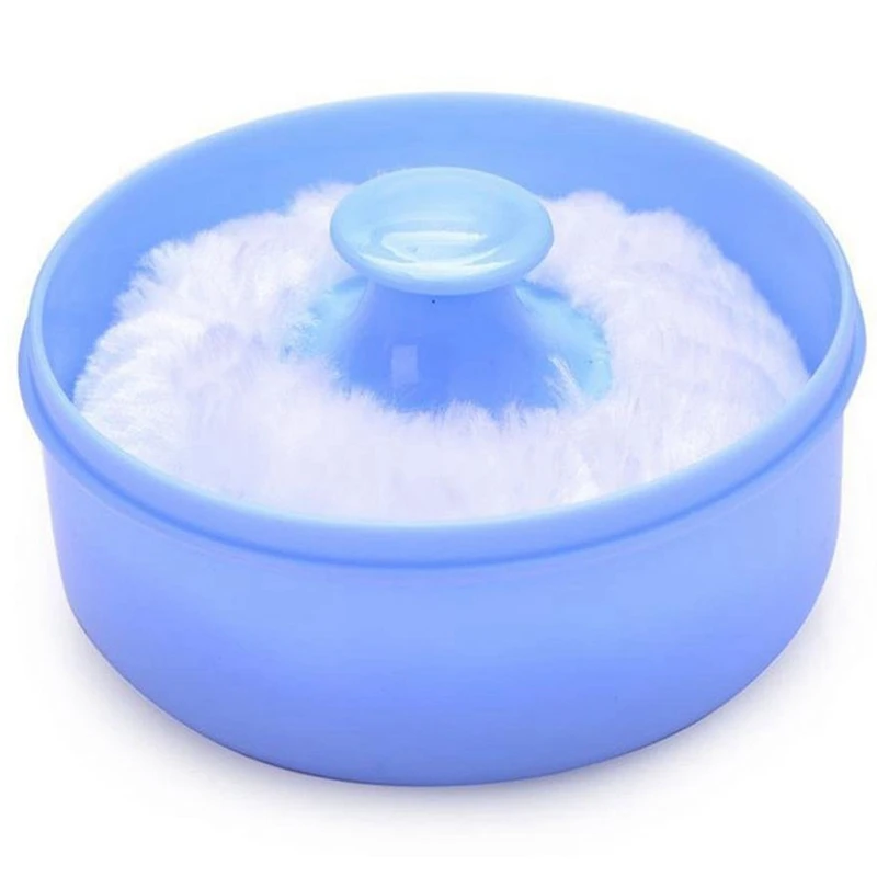 2X Dieťa Mäkkú Tvár, Telo Kozmetické Powder Puff Hubky Box Prípade Kontajner (Modrá)