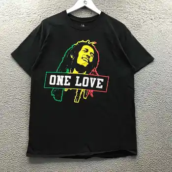 Bob Marley Jedna Láska T-Shirt pánske Stredné M Krátky Rukáv, golier Posádky Krku grafické Čierna