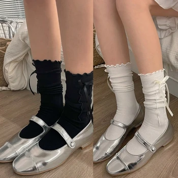 Japonský Sladké Bowknot Ponožky JK Jednotné Voľné Ponožky Rozstrapatené Boot Ponožky