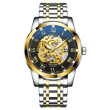 Transparentné Zlaté Prípade Luxusné Bežné Dizajn Popruh Pánske Hodinky Top Značky Luxusné Mechanické Kostra Sledovať Reloj Hombre 2024