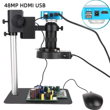 48MP HDMI 4K USB Digitálne Video Monokulárne Mikroskopom Fotoaparát Continus Zväčšenie 100X 130X C-Mount Spájkovanie Mobilný Telefón Oprava Nástrojov