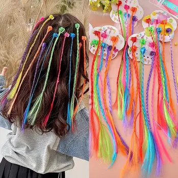 6pcs/nastaviť Farebné Sieťky, predlžovanie Vlasov Pomocou sponky do Vlasov Rainbow Pletená Copu Príčesky Vlasové Doplnky Pre Deti, Dievčatá