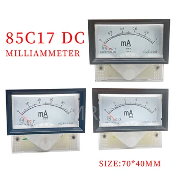 85C17-mADC Milliammeter Ukazovateľ Panel Amp Meter 20mA 30mA 50mA 100mA Squaqre s Black Fram 70*40 mm