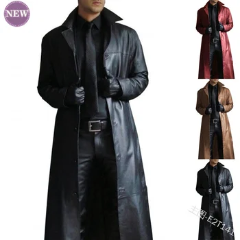Nové pánske Kabát na Jar a na Jeseň Fashion Temperament Pure Color Windbreaker Slim PU Kožené Rozšírené Kožený Kabát