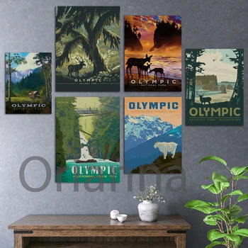 Olympic National Park Retro Múr Umenia,Národný Park Tlače,NÁM Národných Parkov Vintage Poster,Cestovné Plagát Domova Obrazy