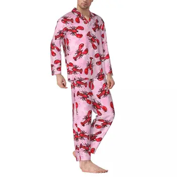Homáre Sleepwear Jar Červená A Ružová Bežné Nadrozmerné Pajama Nastaviť Muž Long-Sleeve Teplé Voľný Vlastné Domáce Oblek