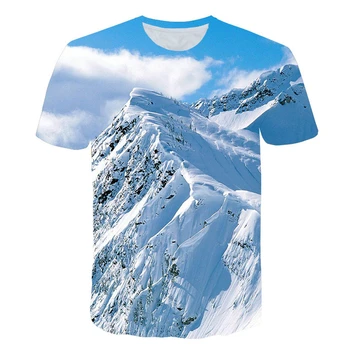 Krásna Krajina, Scenéria T shirt Muži Ženy Malebnej 3d Tlač Sneh na Horských Tričko Unisex Príležitostné Letné Tričká Topy