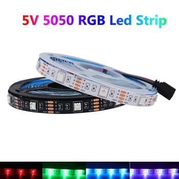 DC 5V 5050 RGB LED Pásy Svetla Flexibilné LED Pásky 50 cm 1m 2m 3m 4m 5m 30Leds/m S 4pin Konektor Biela/ Čierna PCB Pre TV Podsvietenie