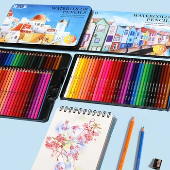 24/36/48 Farby H&B Akvarelové Pastelky Profesionálne Vody Soluable Farebné Ceruzky Set Pre Začínajúcich Umelcov Dodávky Kancelárske Potreby
